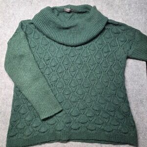 Elsamanda Italy Mohair Blend Cowl Neck Sweater Green Diamond Pointelle Knit L